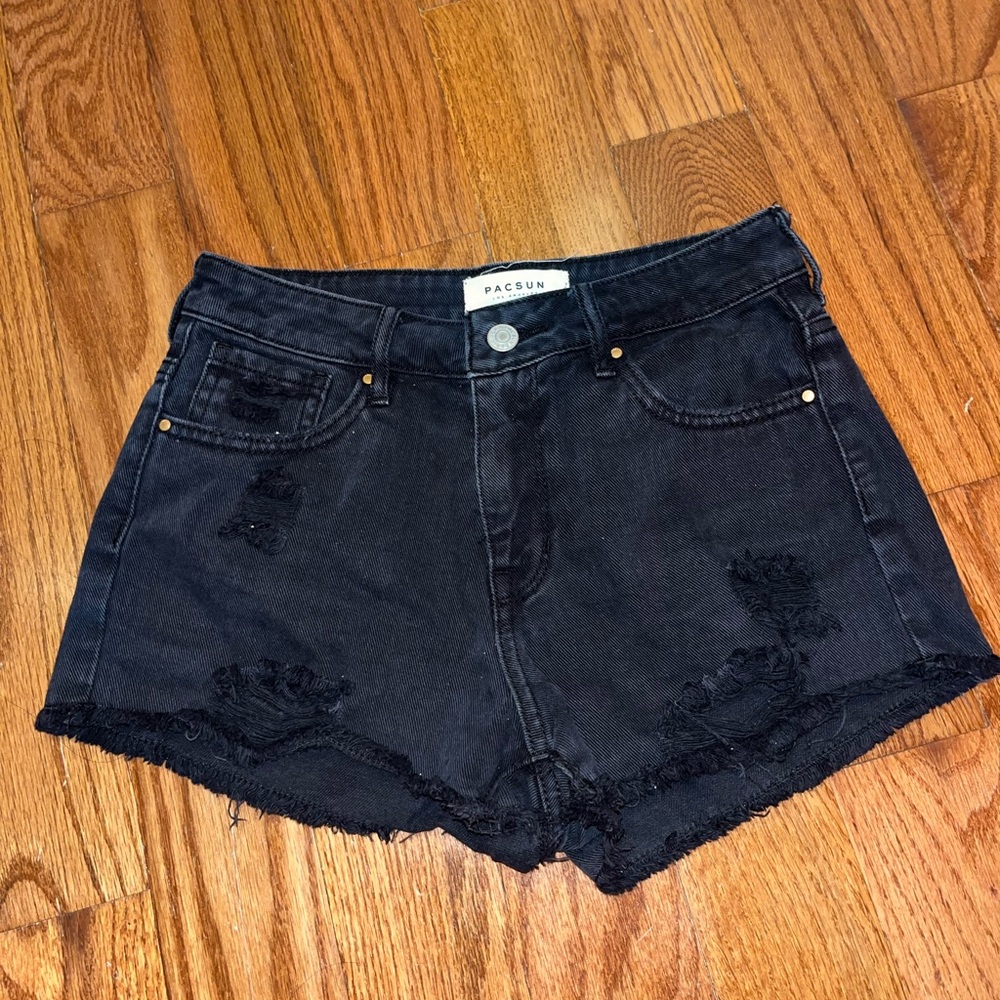 Distressed denim shorts